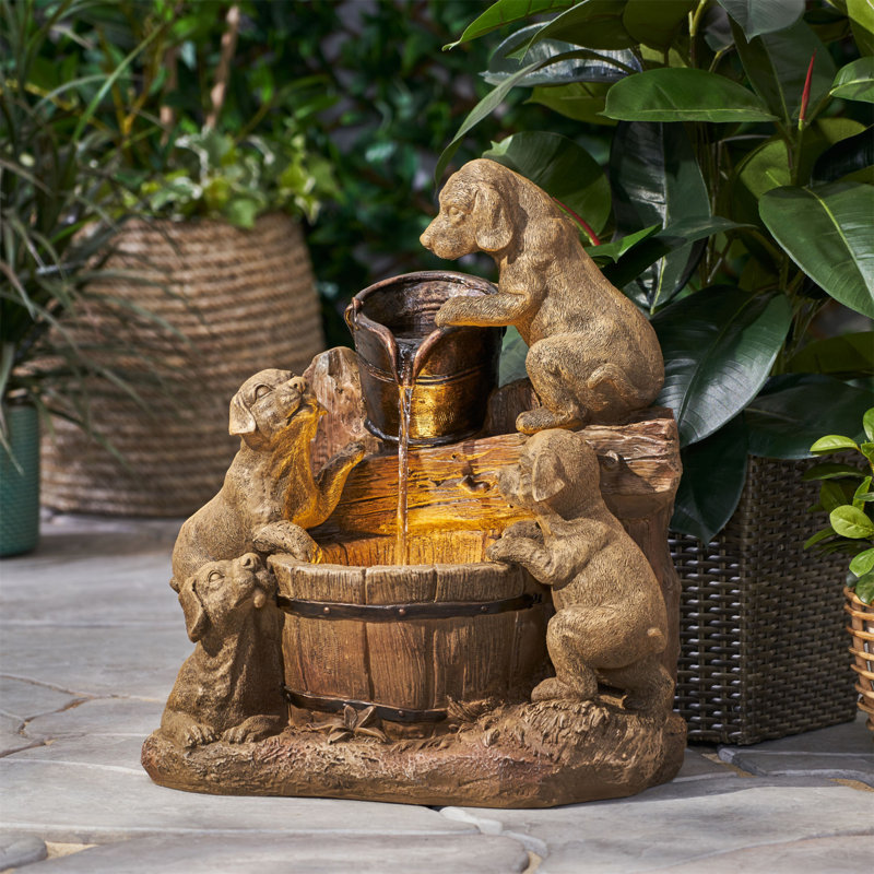 Fontaine chiot en résine avec lumière Nondas