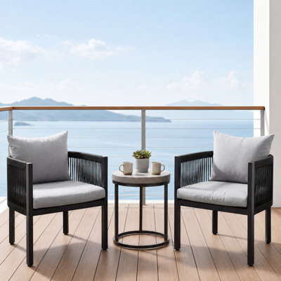 Rope Armrest Patio Chairs Waterproof Cushioned Outdoor Seating