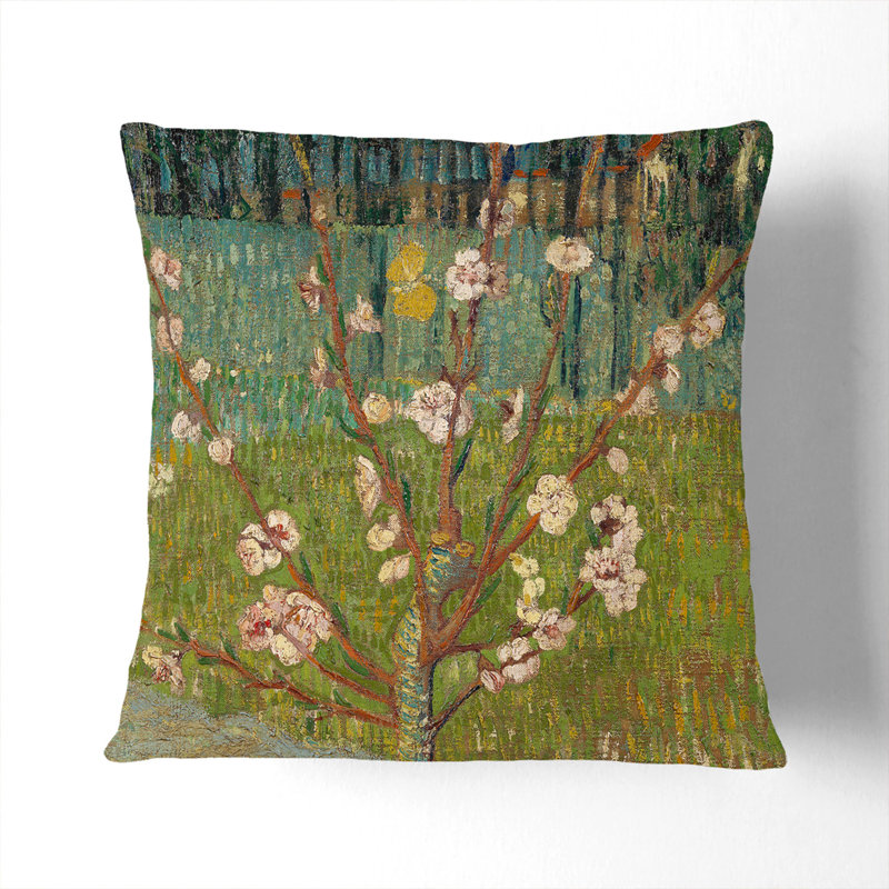 Peach Tree In Blossom By Vincent Van Gogh Square Throw Cushion, 55cm H x 55cm W x 20cm D, White