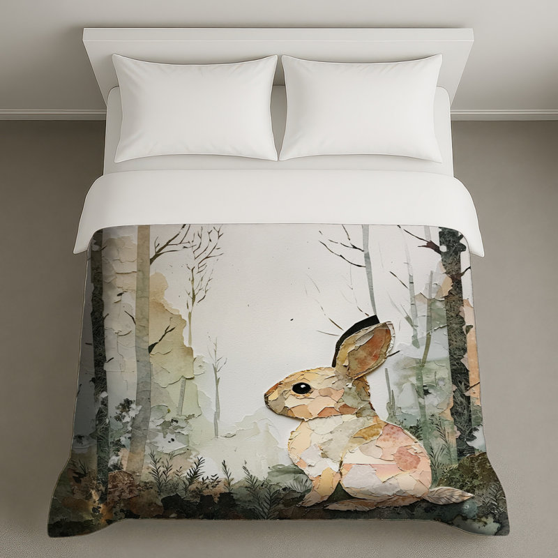 Housses de couette Collage Forest Rabbit, Grand lit