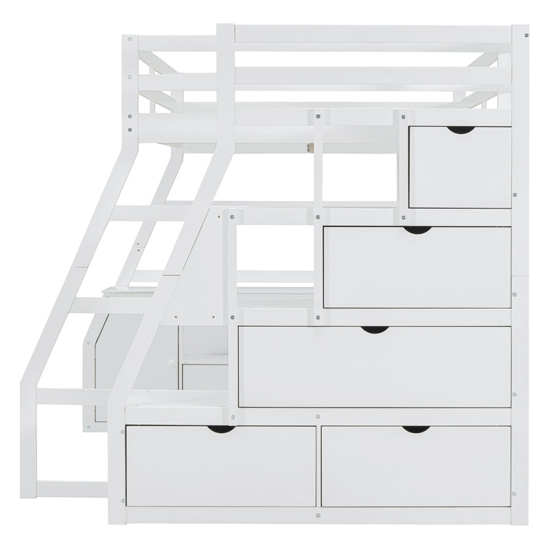 Lit mezzanine avec 7 tiroirs, 2 tablettes et un bureau, Lit double, Blanc
