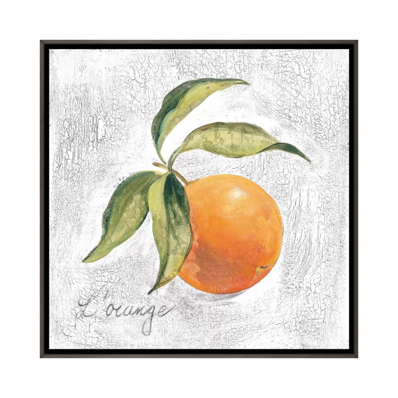 " L Orange On White " by Silvia Vassileva, No Mat, 18" H x 18" W x 1.5" D, Dark Rustic Wood Framed Canvas