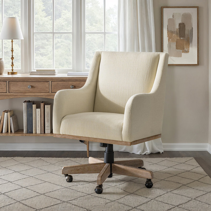 Ackeron Julia Farmhouse 360° Swivel Office Chair with Adjustable Height and Curved Armrests, Linen