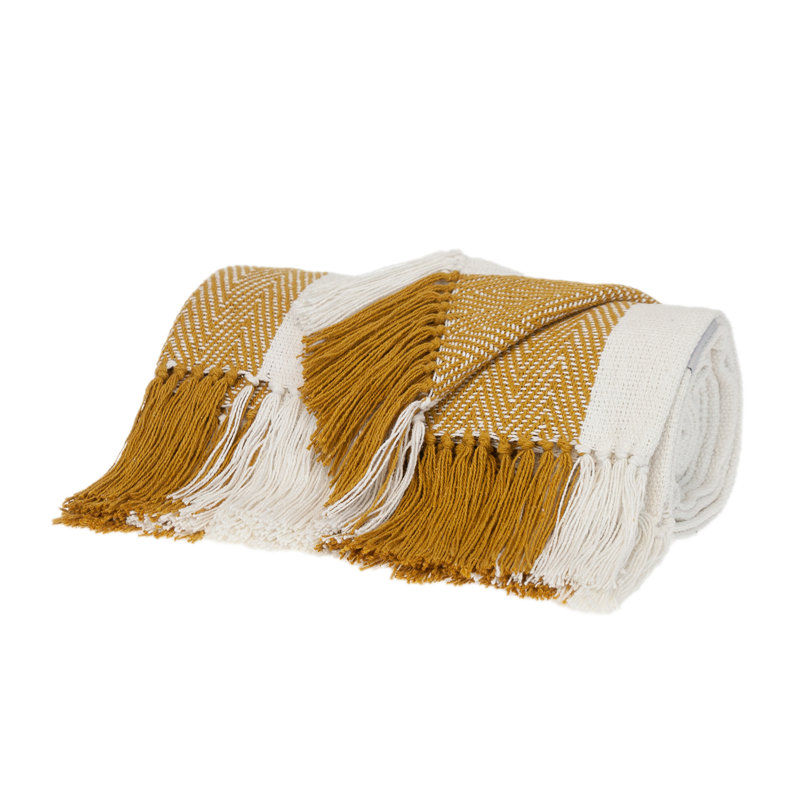 Mustard and White Cotton Striped 60" x 50" Throw Blanket