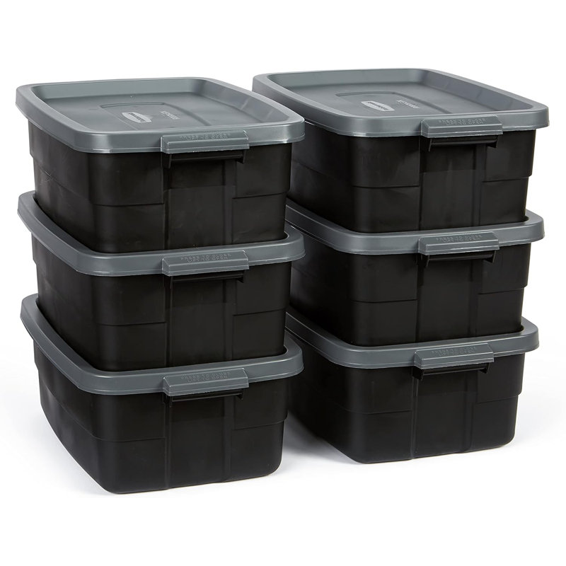 Rubbermaid Roughneck Storage Totes, 10 Gallon, 6 Pack, Black/Grey