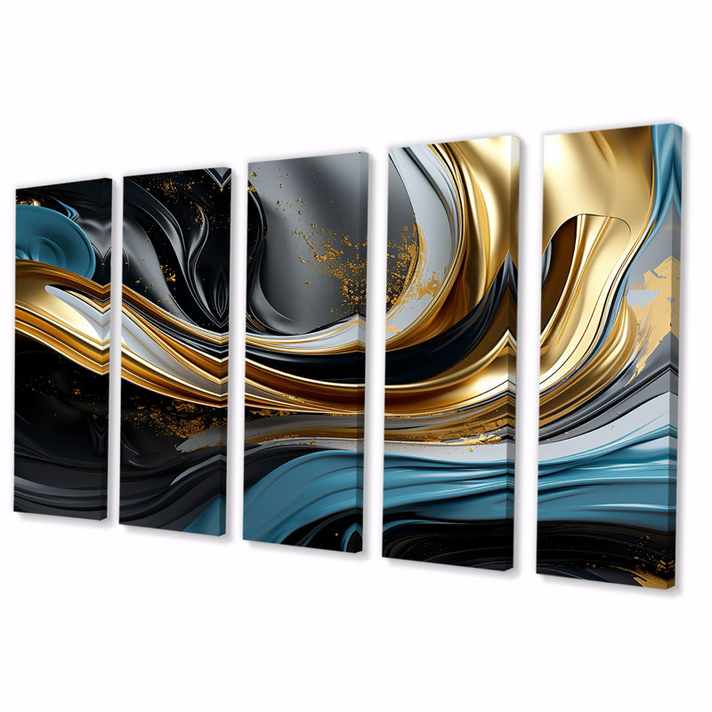 Ensemble de 5 pièces d'art liquide, H 32 po x l 80 po