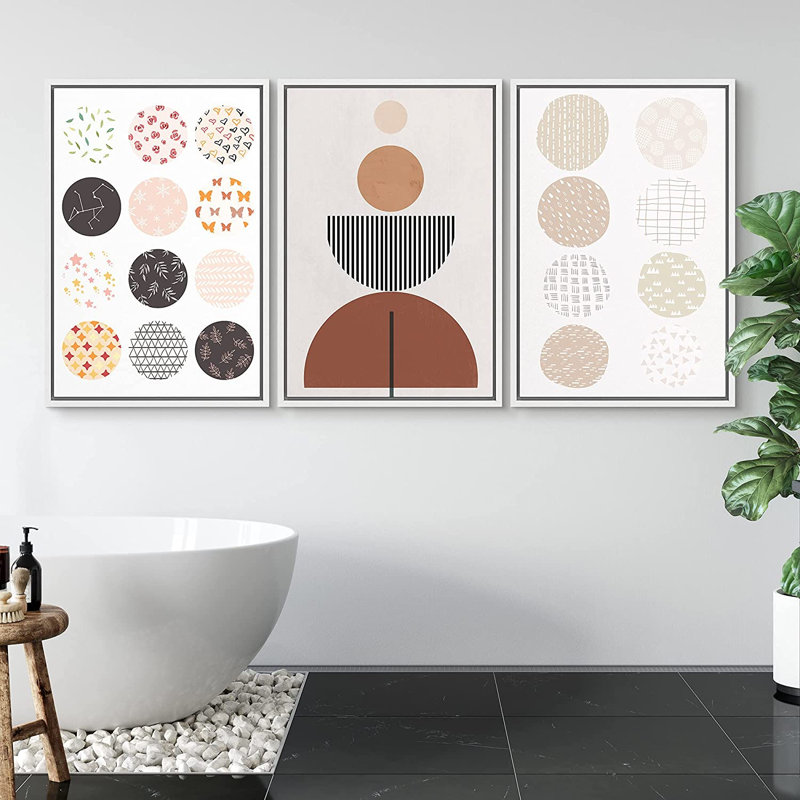 Cadre flottant style Mid-Century, 3 pièces, impression sur toile, H 24 po x l 48 po x P 1,5 po, Blanc
