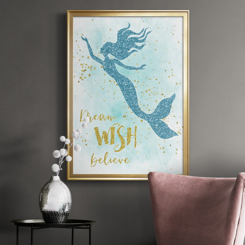 «Dream Wish Believe», art textuel sur toile, H 26,5 po x l 36,5 po x P 1,5 po, Or