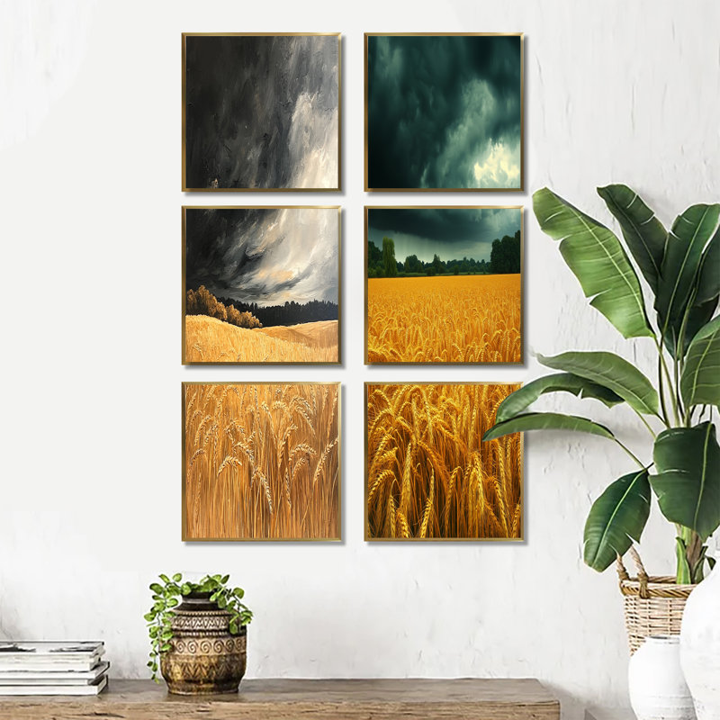 Poteat - ensemble d'art mural de 6 paysages, Impression encadrée sans passe-partout, Doré