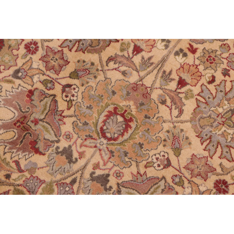 Tapis beige / rouge / vert en laine noué à la main 8 pi 1 po x 10 pi 2 po Paavana