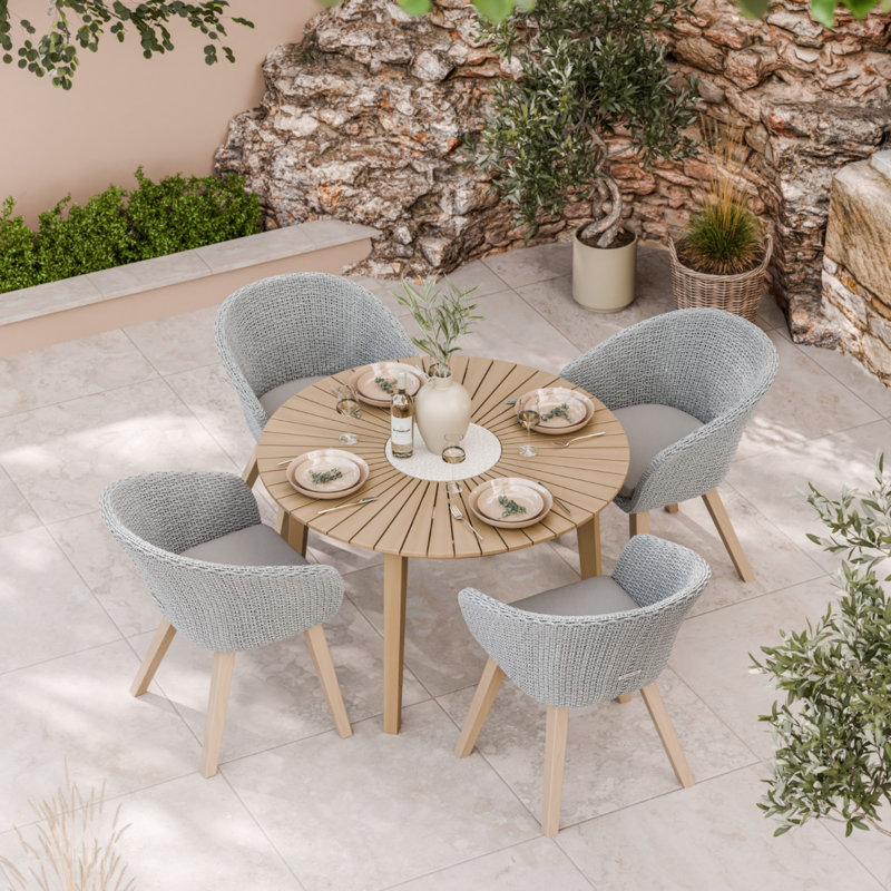 Roma Round 4 seater Rattan Dining set with Terrazzo insert 