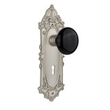 Black Porcelain Interior Mortise Door Knob with Victorian Long Plate