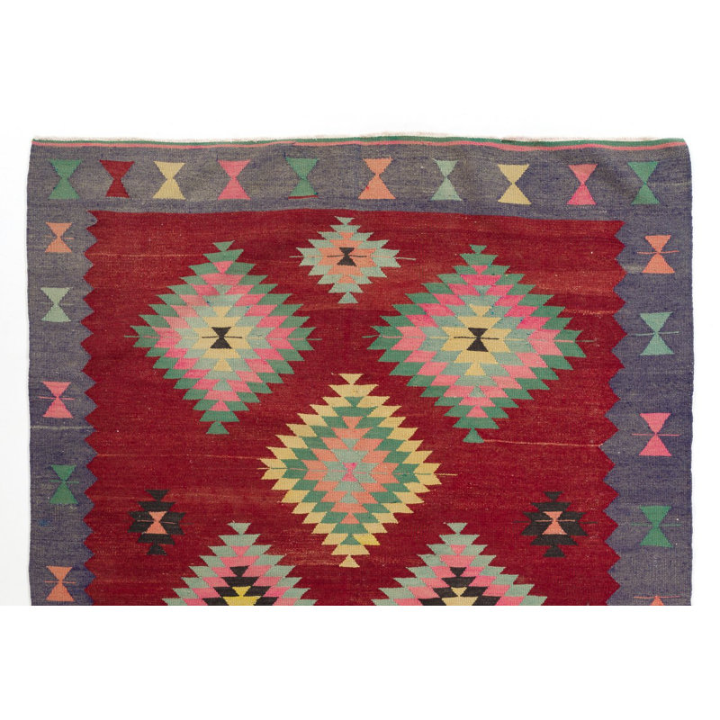 Tapis en laine tissé à plat 5,6 pi x 7,7 pi Anatolian occidental