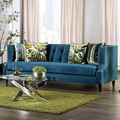 Canapé transitionnel l 90,4 po, bleu sarcelle foncé / vert pomme