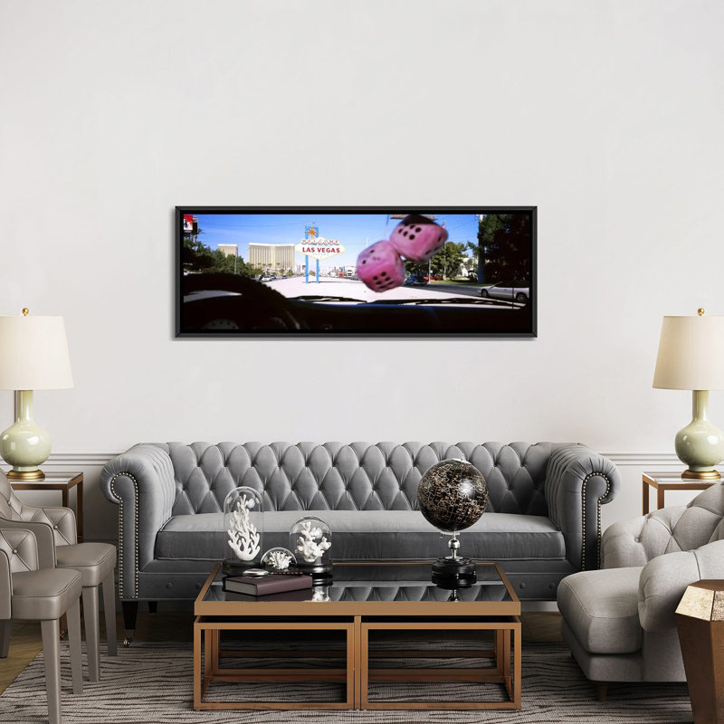 Panneau d’accueil panoramique à une route visionné à partir d’une voiture, las vegas, nevada, reproduction de photo sur toile tendue