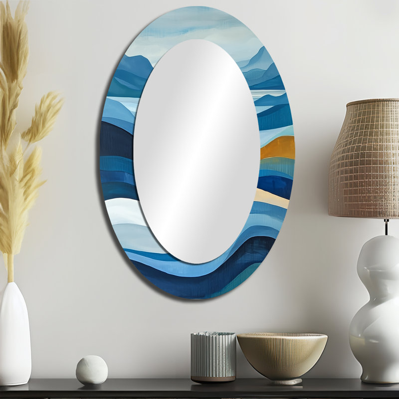 Miroir décoratif bleu ovale et côtier bleu I - Paysages, 36 po x 24 po