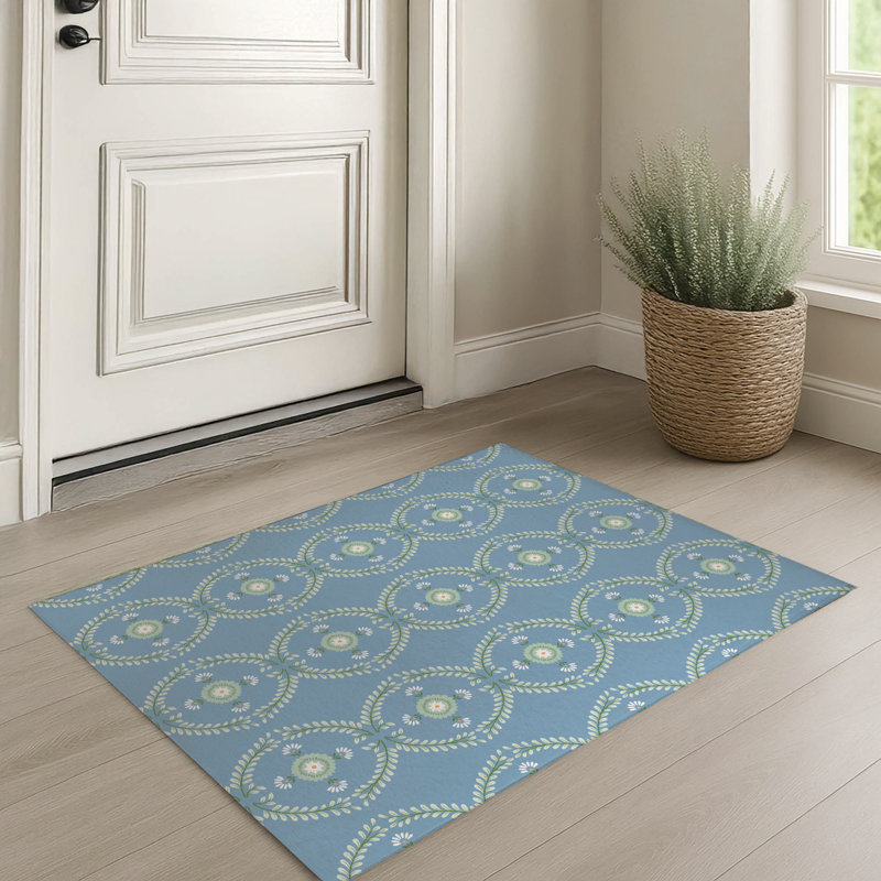 Tapis d'entrée à profil bas avec envers antidérapant Bree, Bleu ciel, L 60 po x L 36 po