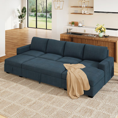 Rundey Corduroy Sleeper Sectional Pull Out Sofa Bed With Storage Seat
