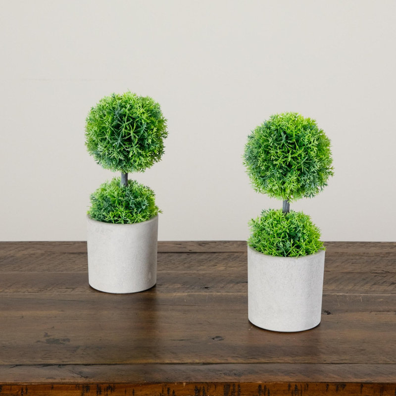 9 po Mini topiaire artificielle en cèdre avec pot de fleurs - Ensemble de 2