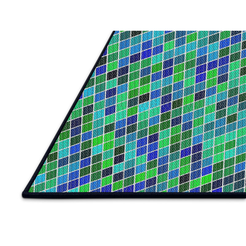 Tapis à motif géométrique vert, Rectangle 5 pi x 8 pi