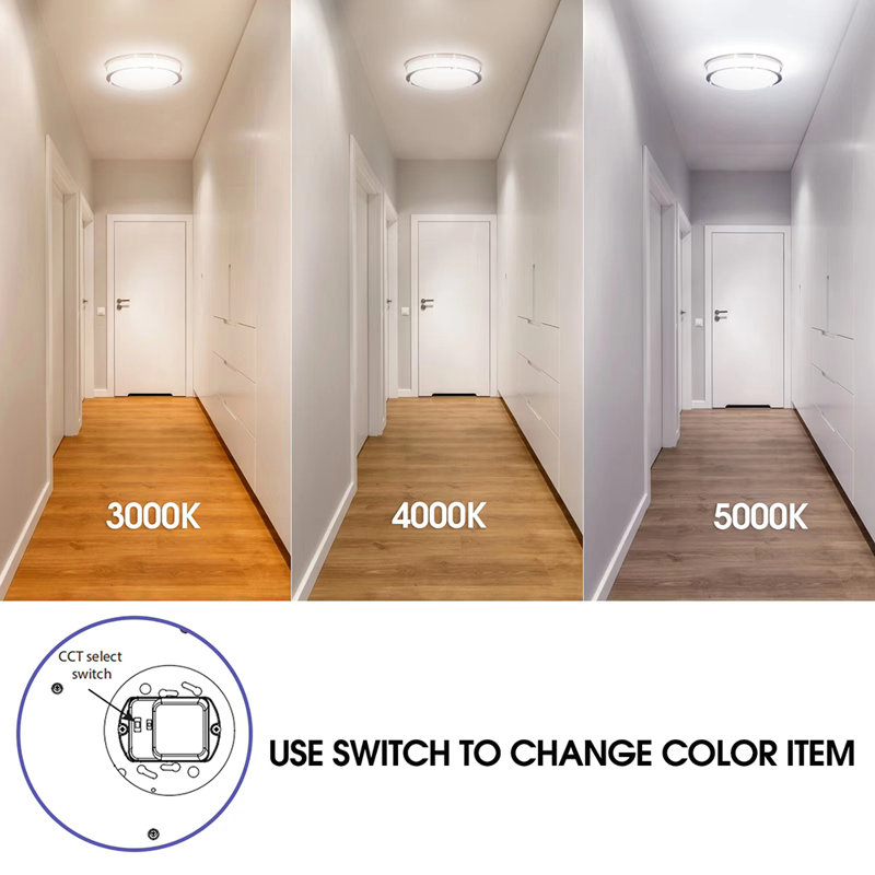 LED Flush Mount Brushed Nickel Ceiling Light Dimmable 3000/4000/5000K Selectable, 3.5" H x 12" W x 12" D
