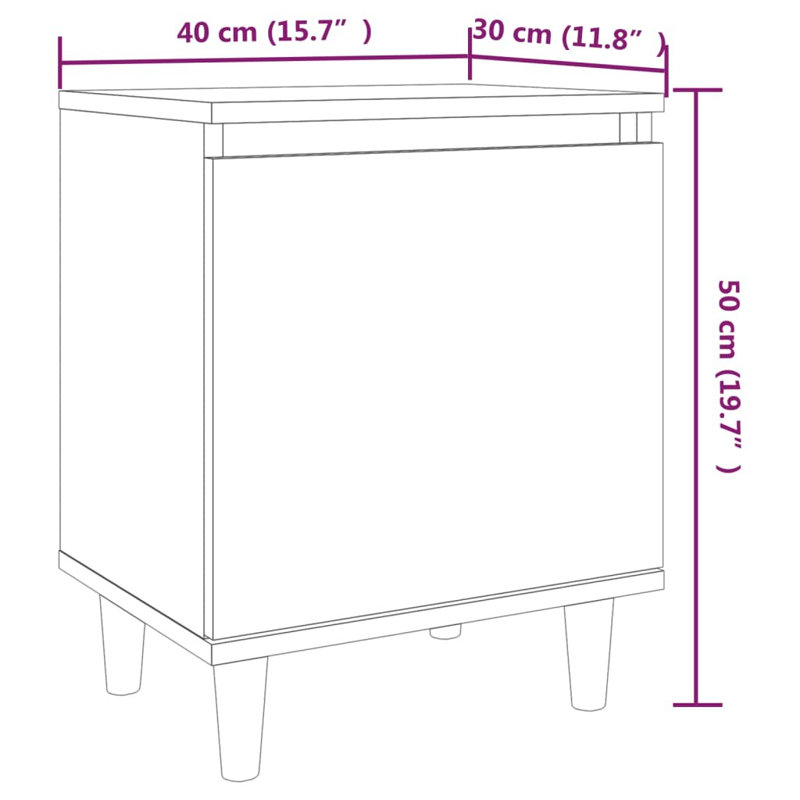 Rensselaer Bed Cabinet with Solid Wood Legs 40x30x50 cm, Smoked Oak