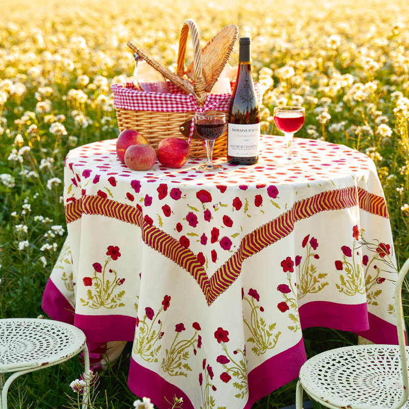 Poppies Handmade Floral Tablecloth, 70" W x 70" L