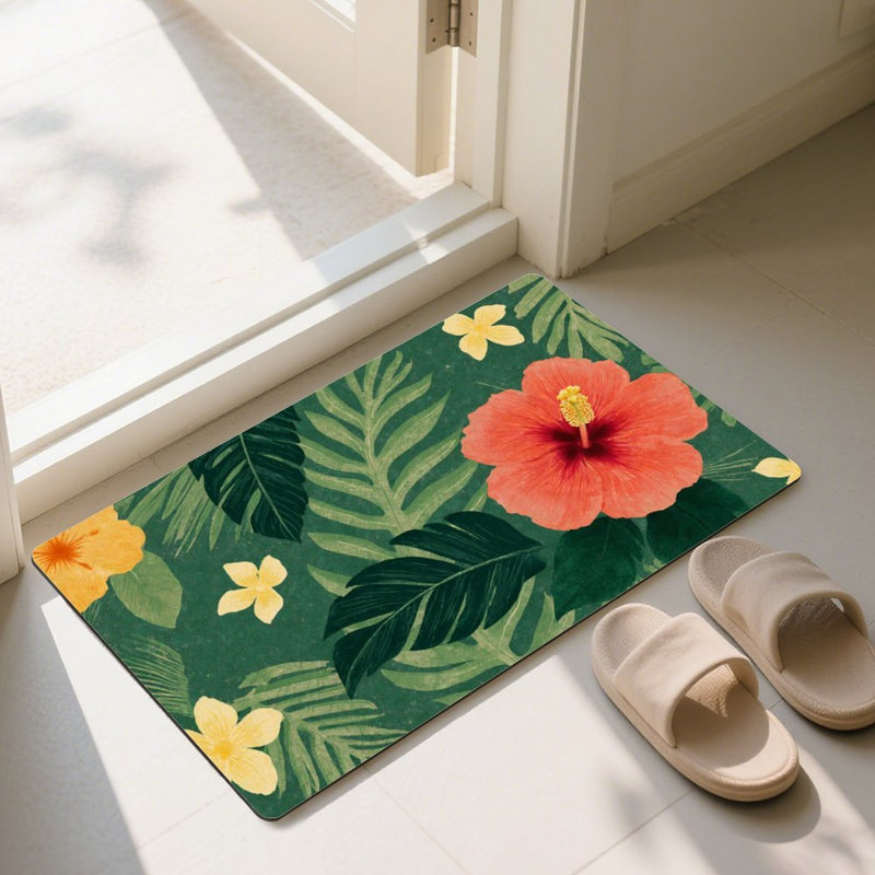 Tropical Floral Hibiscus Doormat，24 x 36, for Front Door