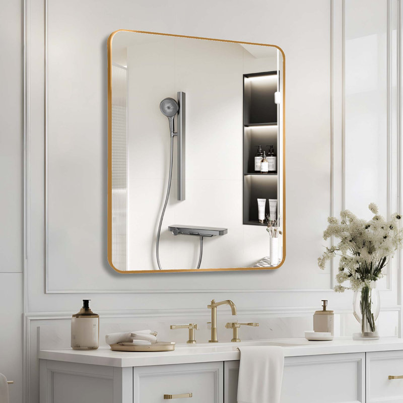 Miroir mural pour salle de bain, Doré, 36 po x 30 po