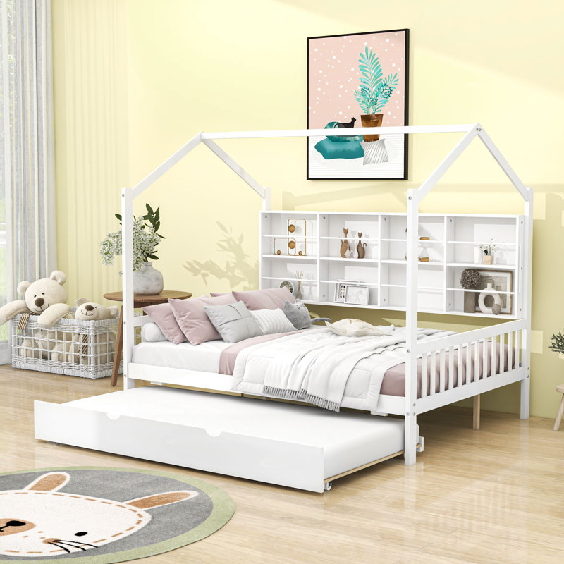 Lit plateforme avec couchette en bois Kip, Double, Blanc