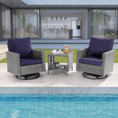 Chemin 3 Piece Wicker Seating Group with Cushions and Rocking Swivel Chairs