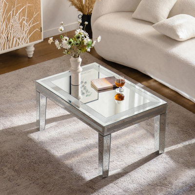 Table basse à miroir en miroir - Bordure en cristal concassé, verre - Argent