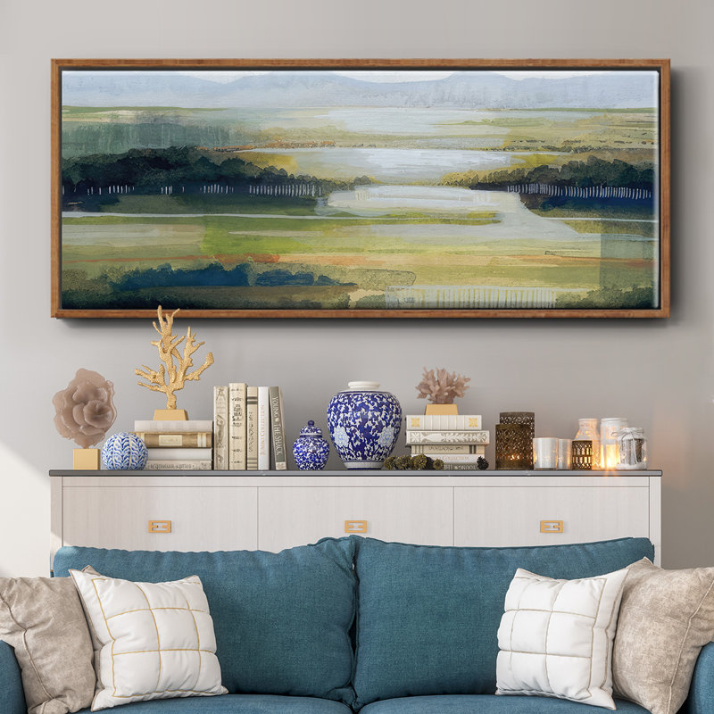 Lime Strata II- Framed Canvas, 8" H x 20" W