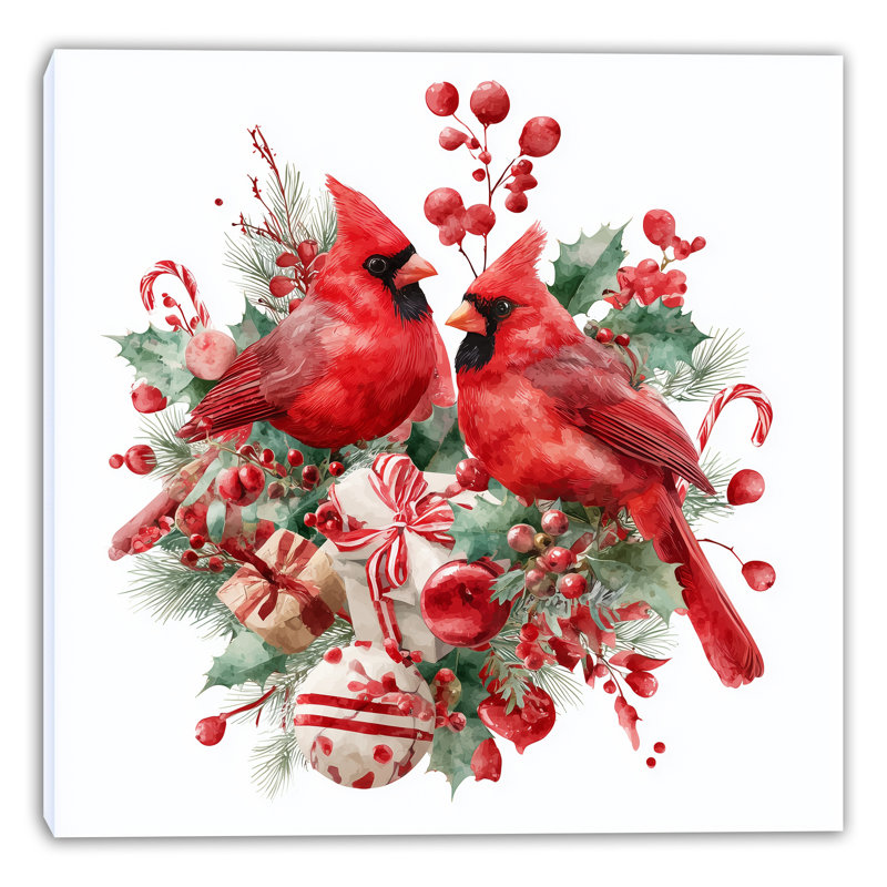 «Holiday Wreath with Cardinals», art mural sur toile tendue, H 30 po x l 30 po