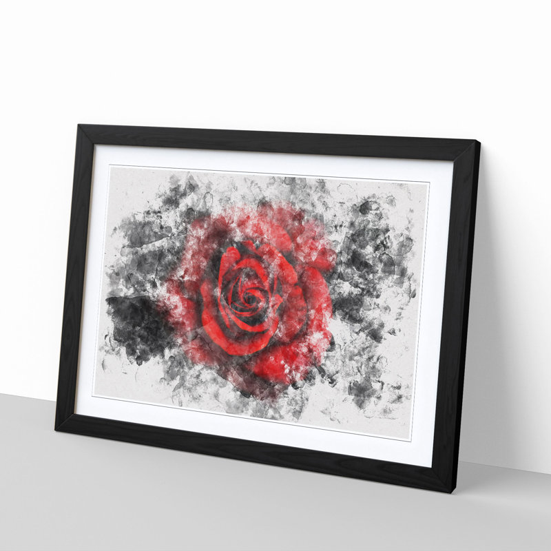 Red Rose in the Shadows - Picture Frame Painting Print, 24cm H x 33cm W x 2cm D, Black Framed