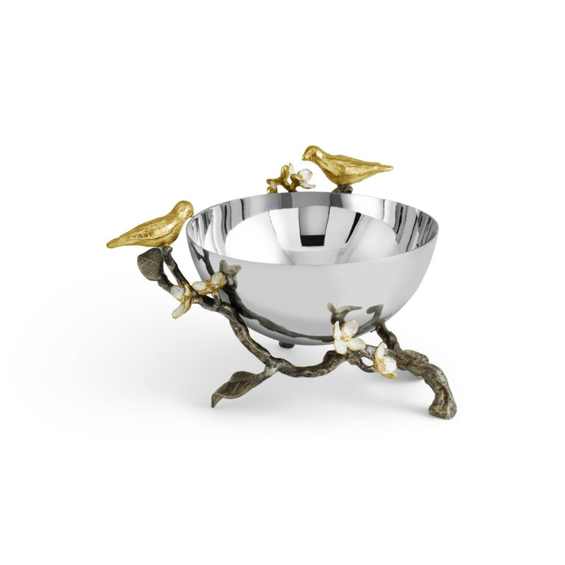 Lovebirds Stainless Steel and Enamelware Nut Bowl