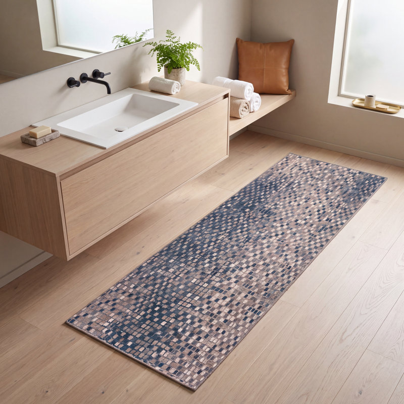 Tapis moderne moucheté à motif mosaïque abstrait, de couleur étain, turquoise, beige, gris, brun et blanc. Lavable à la machine, antidérapant, à poils courts, pour l'intérieur et l'extérieur, adapté aux animaux domestiques. Convient au salon, à la chambre à coucher, à la salle à manger, à l'entrée, au corridor ou au bureau.