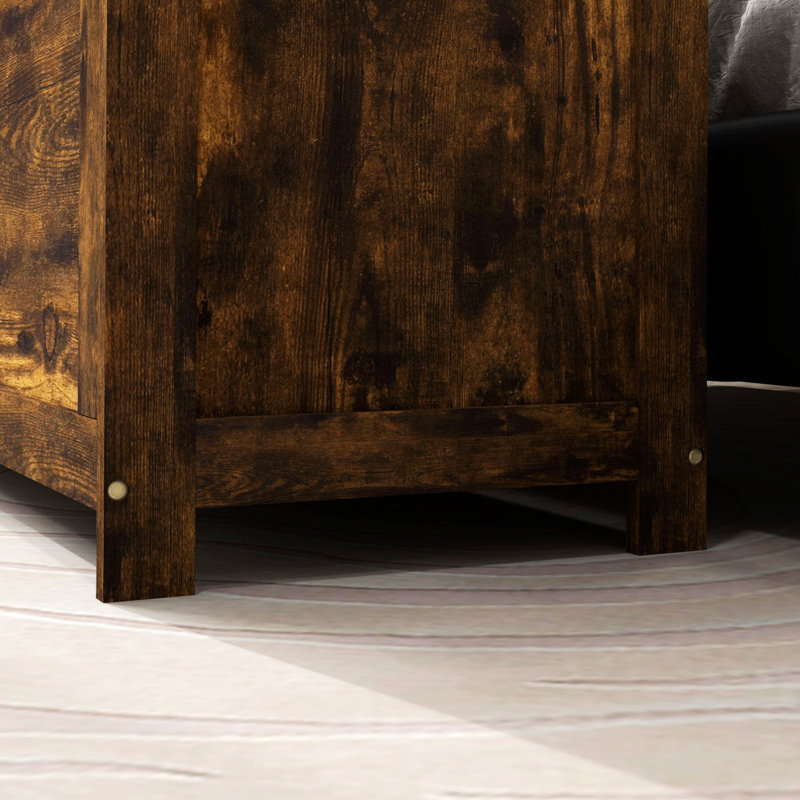 Wooden Frame Storage Chest With 2 Safety Hinge, Rustic Brown