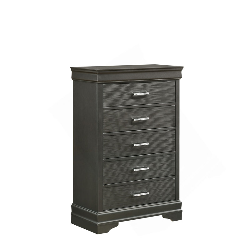 Commode moderne 5 tiroirs en bois gris, Gris