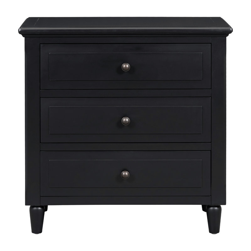 Armoire de rangement en bois à 3 tiroirs avec table de chevet, Noir