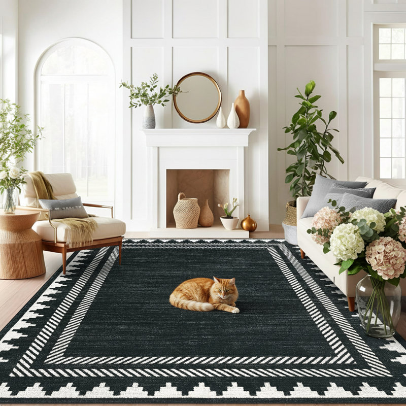 Tapis de grande taille 9 x 12 pour salon, tapis antidérapant lavable pour dessous de table, Noir