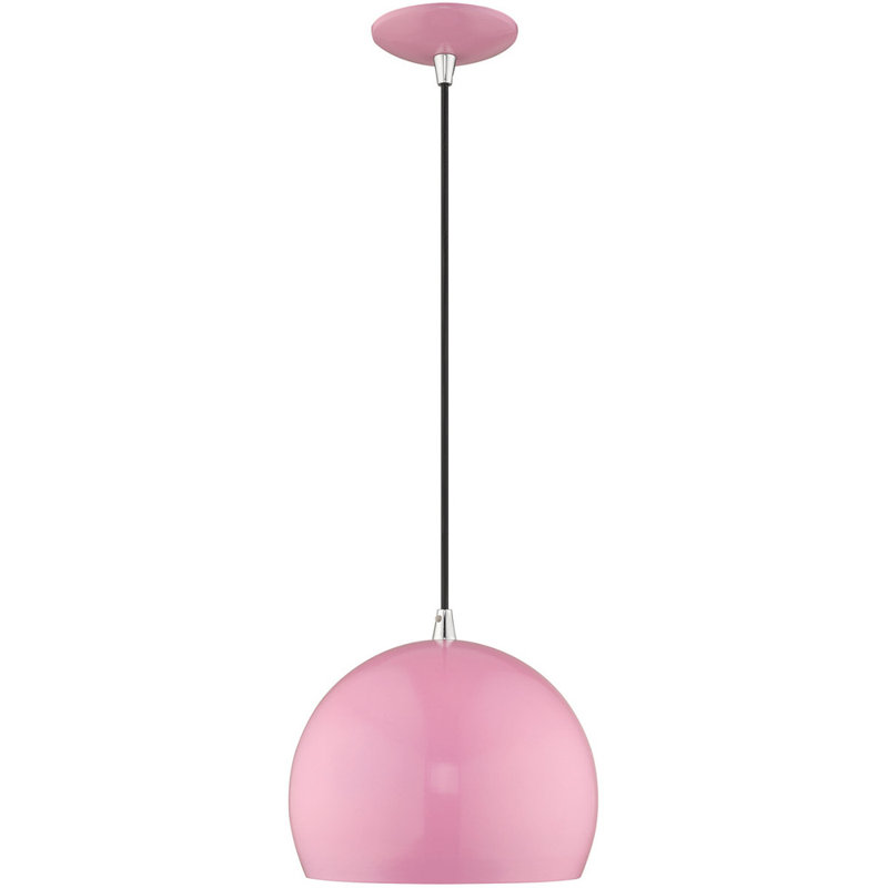 Luminaire suspendu en forme de dôme à 1 lumière Dristin, Rose brillant, Rose brillant / noir