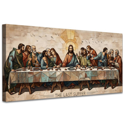 Jesus Canvas Wall Art The Last Supper Cathedral Light, Modern Christian Wall Decor for Church, Living Room, Prayer Room, Biblical Religious Canvas Print for Faith Home Decor, 24x48 Inch