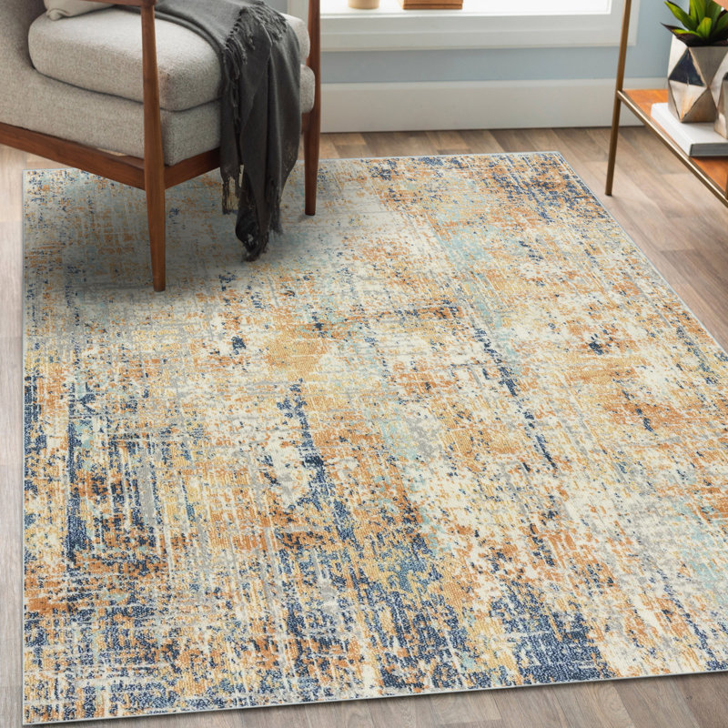 Tapis bleu / crème Kingsbury, Rectangle 8 pi x 10 pi