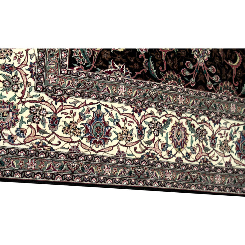 Tapis oriental noir / ivoire / vert / rouille en laine noué à la main 9 pi x 12 pi Oriental
