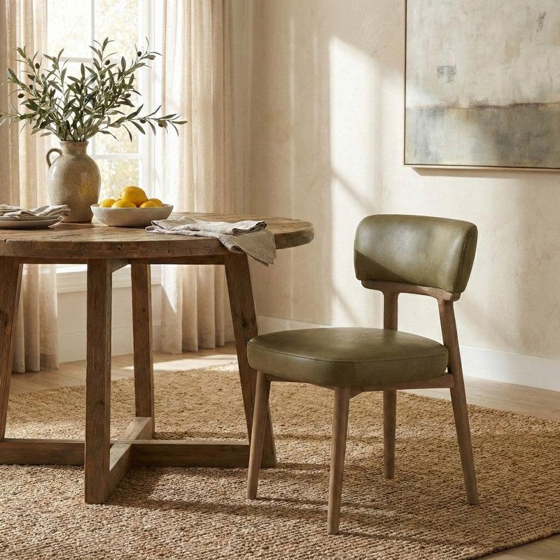Chaise Vista - cuir vert sauge, Sage Green Leather
