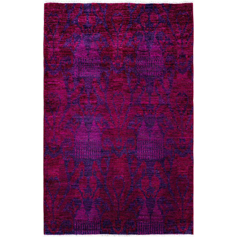 Overdyed Hand-Knotted Wool Modern-Contemporary Purple Area Rug 4' 0" x 6' 4"