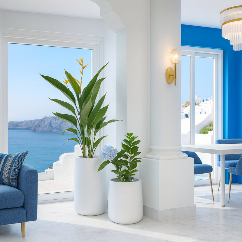 Pot à fleurs Kico, H 23 po x l 15 po x P 15 po, Blanc Santorini