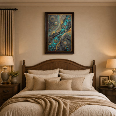 Teal and Gold Abstract Circle Pattern Canvas Wall Art