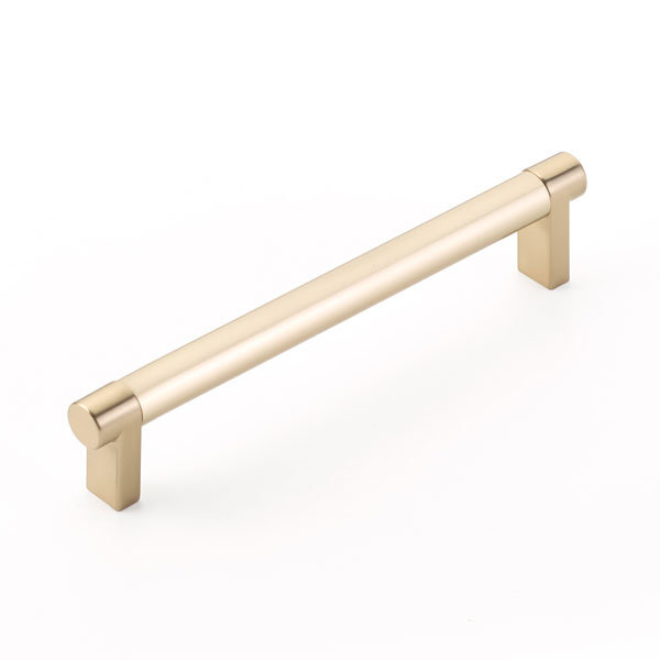 Emtek Select Cabinet Pull w/ Rectangular Stem & Smooth Bar, Satin Brass, 6" Center to Center